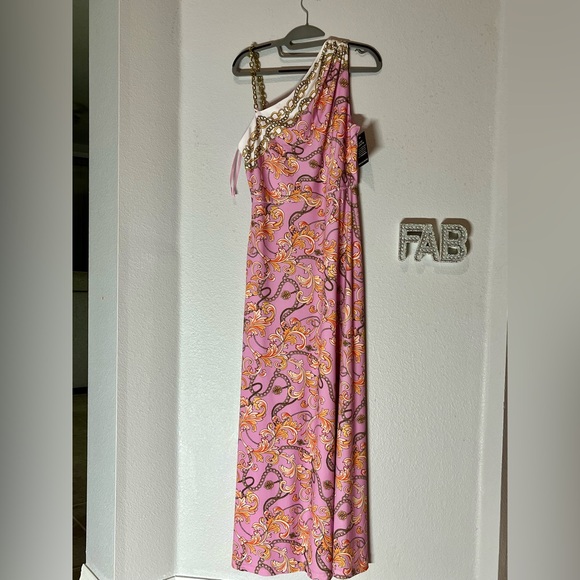 Boston Proper Status Chain One Shoulder Lined Dress Pink - Picture 4 of 6